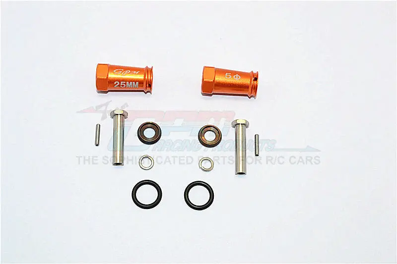 Axial Scx10 Ii (Ax90046, Ax90047) Aluminum Wheel Hex Adapters 25Mm Width (Use For 4Mm Thread Wheel Shaft & 5Mm Hole Wheel) - 1Pr Set Orange 1