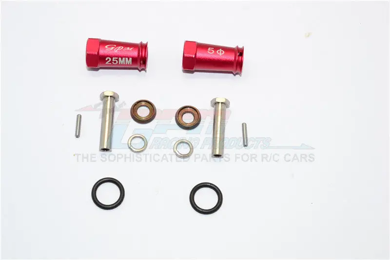 Axial Scx10 Ii (Ax90046, Ax90047) Aluminum Wheel Hex Adapters 25Mm Width (Use For 4Mm Thread Wheel Shaft & 5Mm Hole Wheel) - 1Pr Set Red 1