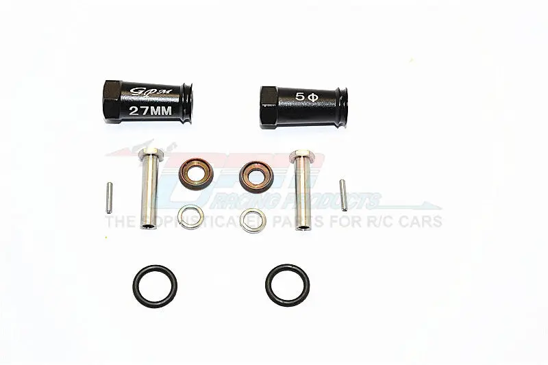 Axial Scx10 Ii (Ax90046, Ax90047) Aluminum Wheel Hex Adapters 27Mm Width (Use For 4Mm Thread Wheel Shaft & 5Mm Hole Wheel) - 1Pr Set Black 1