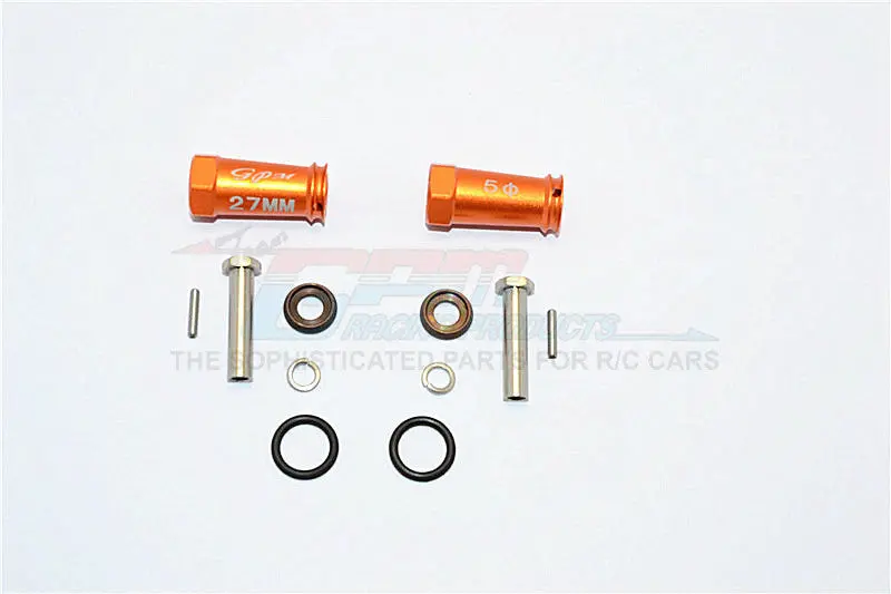 Axial Scx10 Ii (Ax90046, Ax90047) Aluminum Wheel Hex Adapters 27Mm Width (Use For 4Mm Thread Wheel Shaft & 5Mm Hole Wheel) - 1Pr Set Orange 1