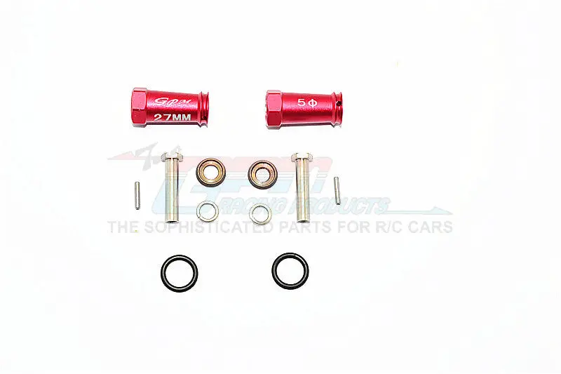 Axial Scx10 Ii (Ax90046, Ax90047) Aluminum Wheel Hex Adapters 27Mm Width (Use For 4Mm Thread Wheel Shaft & 5Mm Hole Wheel) - 1Pr Set Red 1