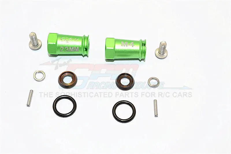 Axial Scx10 Ii (Ax90046, Ax90047) Aluminum Wheel Hex Adapters (4Mm Hole & 23Mm Width) - 1Pr Set Green 1