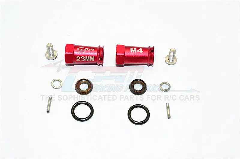 Axial Scx10 Ii (Ax90046, Ax90047) Aluminum Wheel Hex Adapters (4Mm Hole & 23Mm Width) - 1Pr Set Red 1