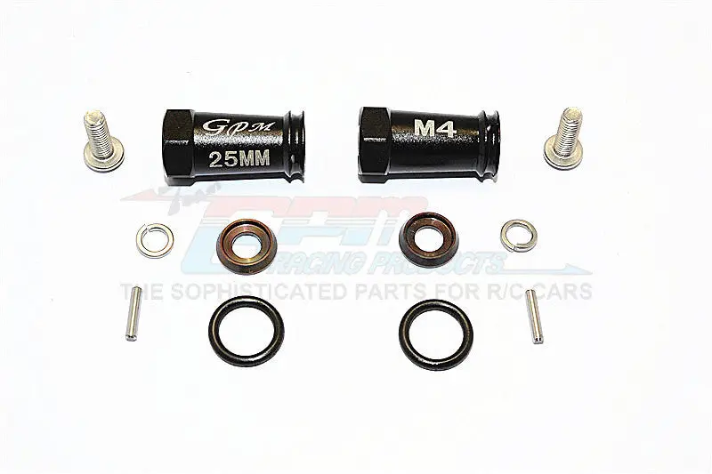 Axial Scx10 Ii (Ax90046, Ax90047) Aluminum Wheel Hex Adapters (4Mm Hole & 25Mm Width) - 1Pr Set Black 1