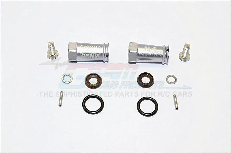 Axial Scx10 Ii (Ax90046, Ax90047) Aluminum Wheel Hex Adapters (4Mm Hole & 25Mm Width) - 1Pr Set Gray Silver 1
