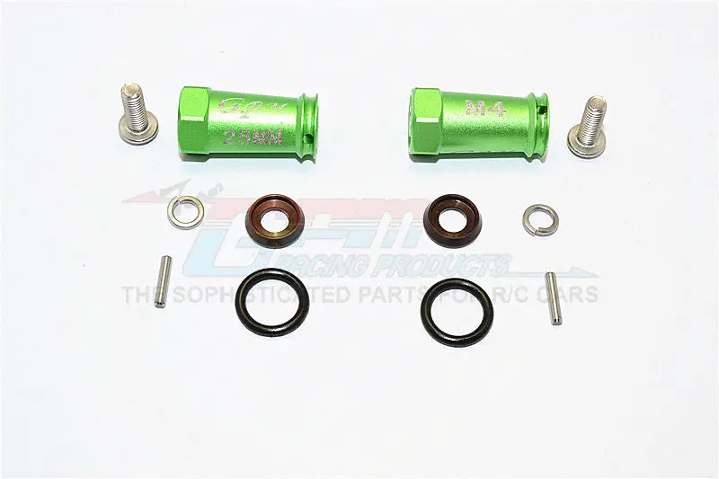 Axial Scx10 Ii (Ax90046, Ax90047) Aluminum Wheel Hex Adapters (4Mm Hole & 25Mm Width) - 1Pr Set Green 1