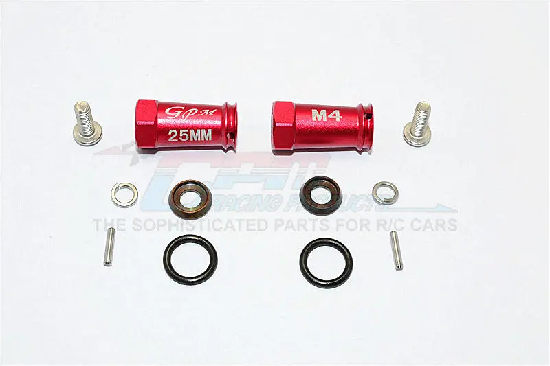 Axial Scx10 Ii (Ax90046, Ax90047) Aluminum Wheel Hex Adapters (4Mm Hole & 25Mm Width) - 1Pr Set Red 1