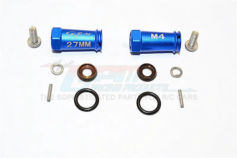 Axial Scx10 Ii (Ax90046, Ax90047) Aluminum Wheel Hex Adapters (4Mm Hole & 27Mm Width) - 1Pr Set Blue 1