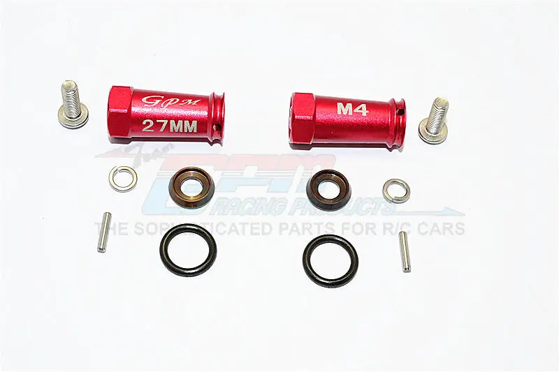 Axial Scx10 Ii (Ax90046, Ax90047) Aluminum Wheel Hex Adapters (4Mm Hole & 27Mm Width) - 1Pr Set Red 1