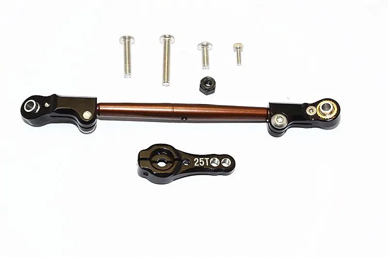 Axial Scx10 Ii (Ax90046, Ax90047) Spring Steel Adjustable Servo Rod With Aluminum Ends & 25T Servo Horn - 2Pcs Set Black 1