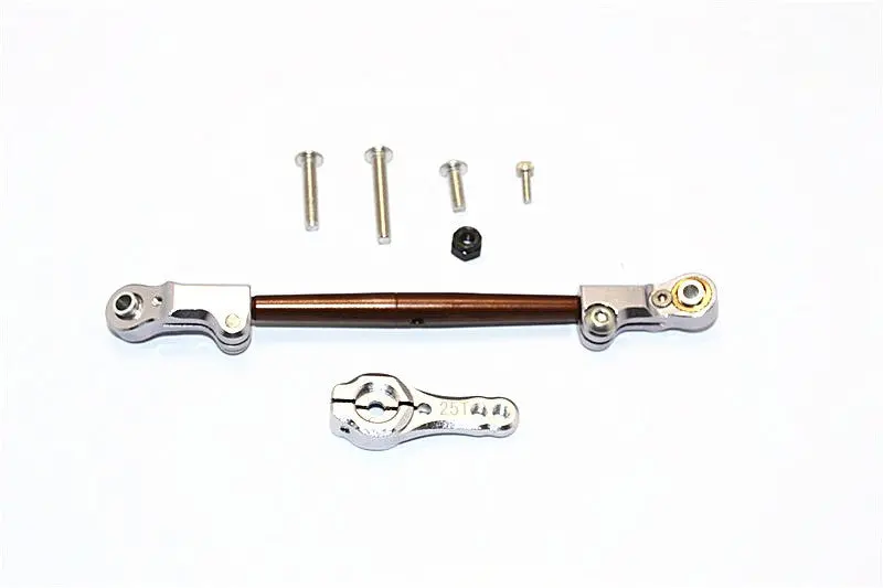 Axial Scx10 Ii (Ax90046, Ax90047) Spring Steel Adjustable Servo Rod With Aluminum Ends & 25T Servo Horn - 2Pcs Set Gray Silver 1