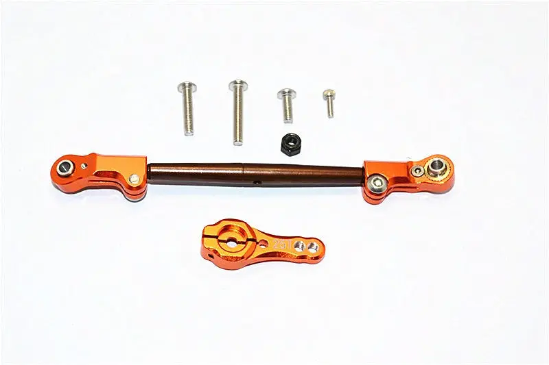 Axial Scx10 Ii (Ax90046, Ax90047) Spring Steel Adjustable Servo Rod With Aluminum Ends & 25T Servo Horn - 2Pcs Set Orange 1