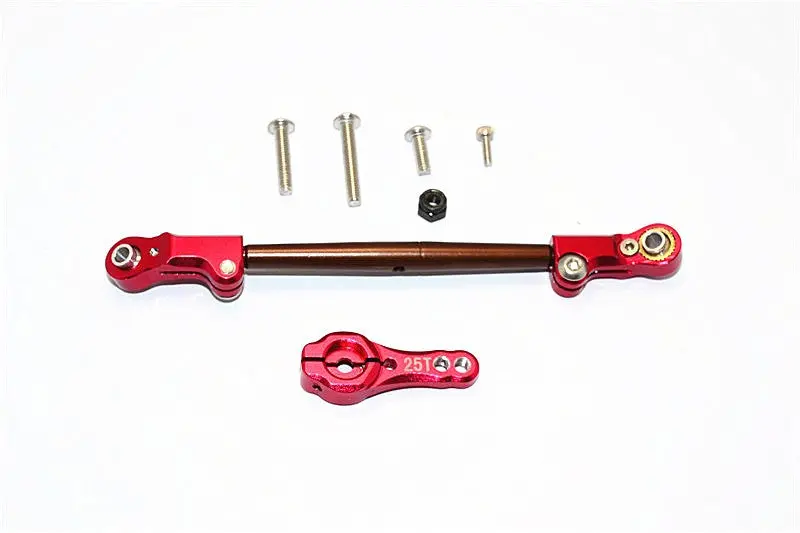 Axial Scx10 Ii (Ax90046, Ax90047) Spring Steel Adjustable Servo Rod With Aluminum Ends & 25T Servo Horn - 2Pcs Set Red 1