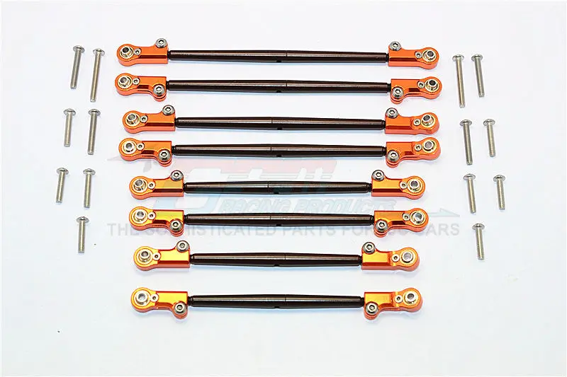 Axial Scx10 Ii (Ax90046) Spring Steel Front+Rear Rod Link With Aluminum Ends - 8Pcs Set Orange 1