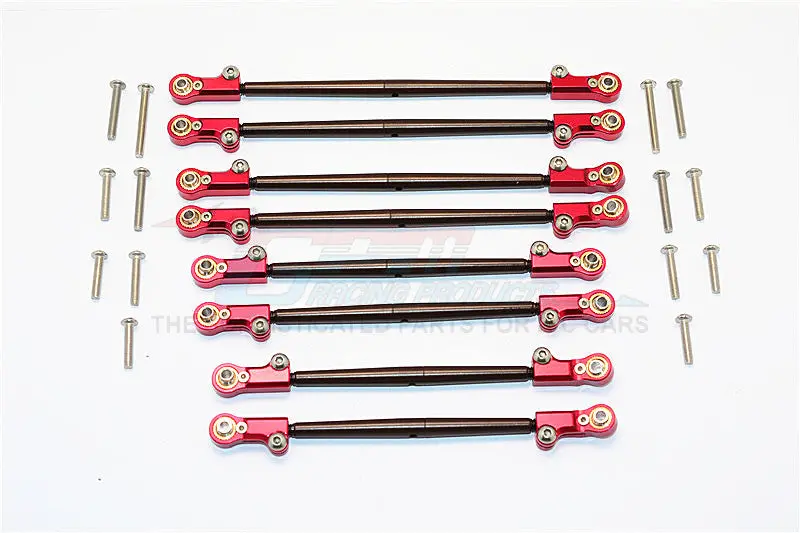 Axial Scx10 Ii (Ax90046) Spring Steel Front+Rear Rod Link With Aluminum Ends - 8Pcs Set Red 1
