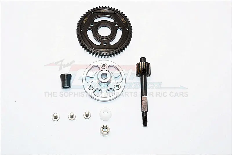 Axial Scx10 Ii (Ax90047) Aluminum Spur Gear Adapter+Steel Gear 55T - 1 Set Gray Silver 1