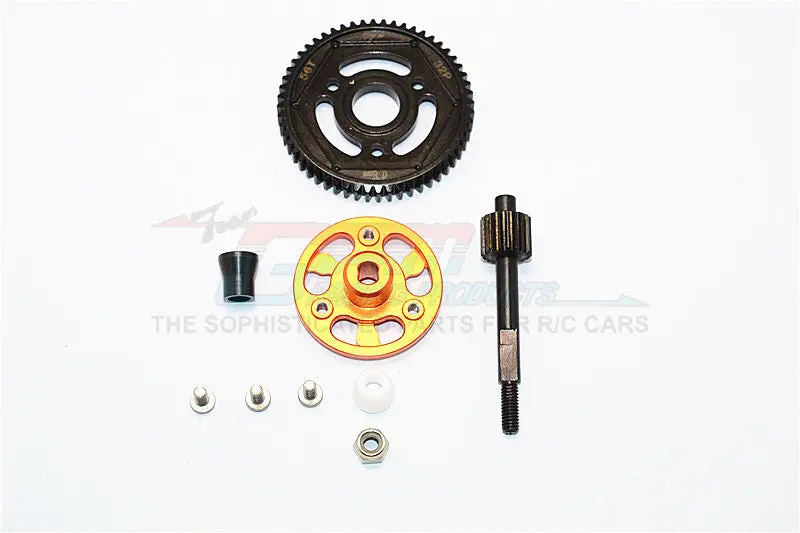 Axial Scx10 Ii (Ax90047) Aluminum Spur Gear Adapter+Steel Gear 56T - 1 Set Orange 1