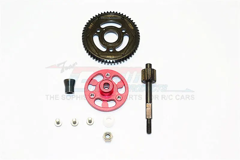 Axial Scx10 Ii (Ax90047) Aluminum Spur Gear Adapter+Steel Gear 56T - 1 Set Red 1