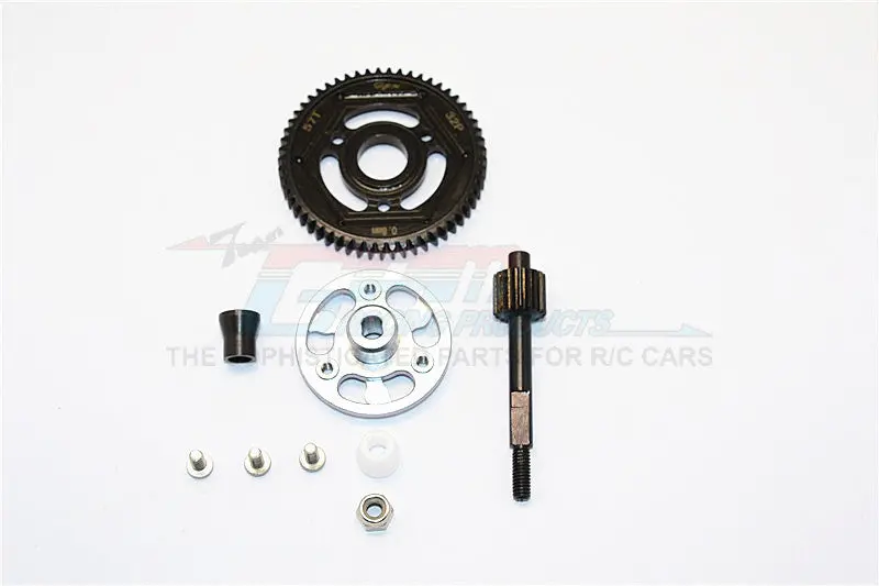 Axial Scx10 Ii (Ax90047) Aluminum Spur Gear Adapter+Steel Gear 57T - 1 Set Gray Silver 1