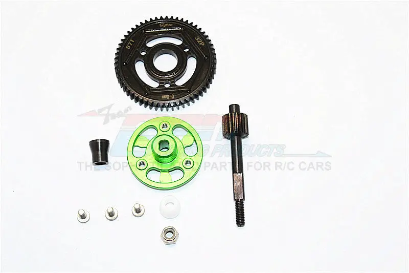 Axial Scx10 Ii (Ax90047) Aluminum Spur Gear Adapter+Steel Gear 57T - 1 Set Green 1