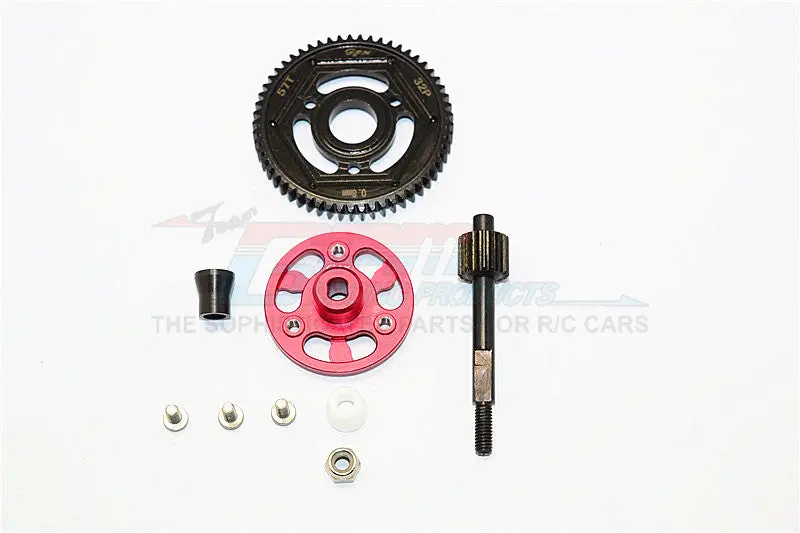 Axial Scx10 Ii (Ax90047) Aluminum Spur Gear Adapter+Steel Gear 57T - 1 Set Red 1