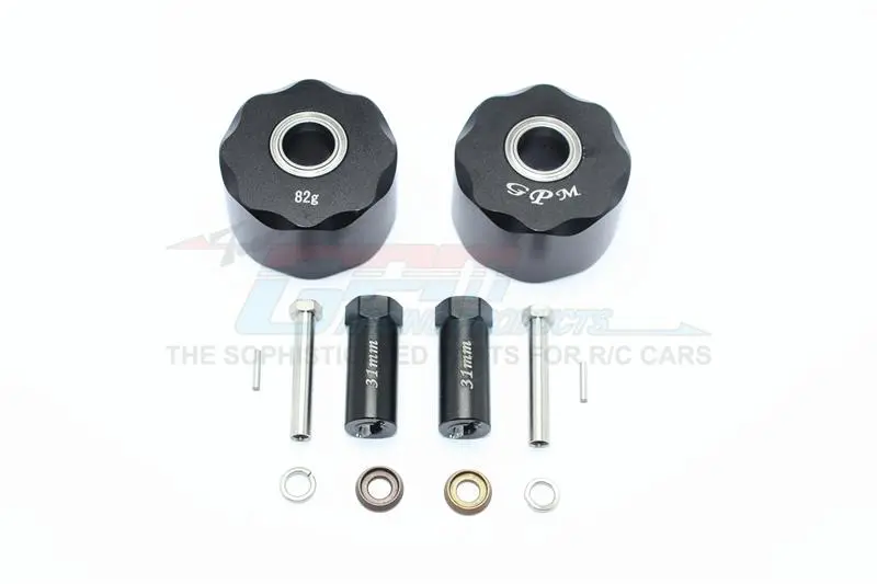 Axial Scx10 & Scx10 Ii Aluminum Pendulum Wheel Knuckle Axle Weight + 31Mm Hex Adapter - 1Pr Set Black 1