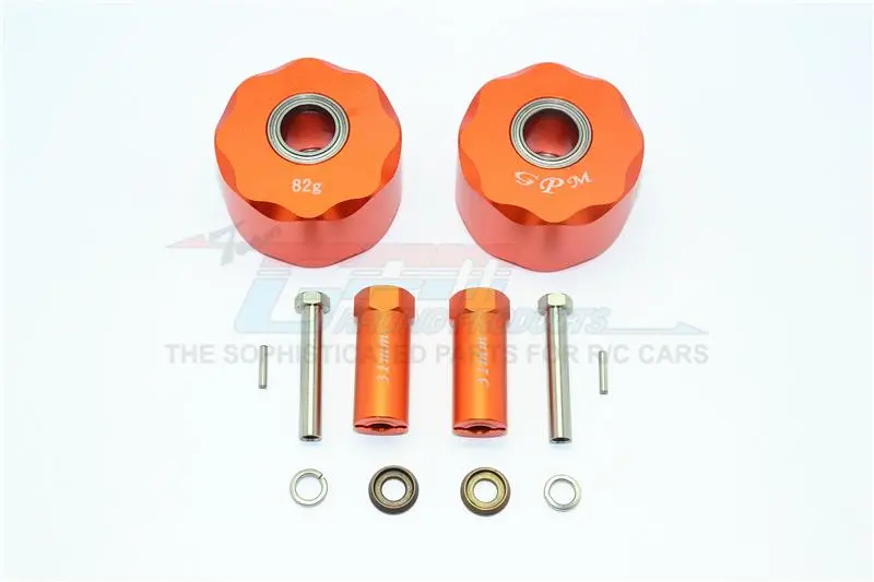 Axial Scx10 & Scx10 Ii Aluminum Pendulum Wheel Knuckle Axle Weight + 31Mm Hex Adapter - 1Pr Set Orange 1