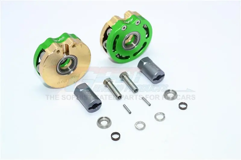 Axial Scx10 & Scx10 Ii Brass Pendulum Wheel Knuckle Axle Weight With Alloy Lid + 21Mm Hex Adapter - 1Pr Set Green 1