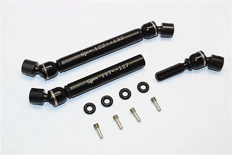 Axial Scx10 Steel+Aluminum Front & Rear Main Drive Shaft (F:117Mm-127Mm, R:122Mm-132Mm) - 2Pcs Set Black 1