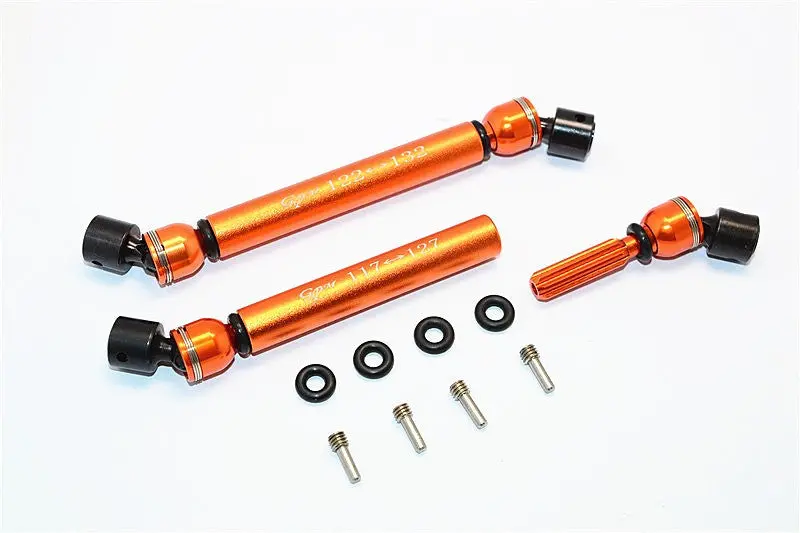 Axial Scx10 Steel+Aluminum Front & Rear Main Drive Shaft (F:117Mm-127Mm, R:122Mm-132Mm) - 2Pcs Set Orange 1