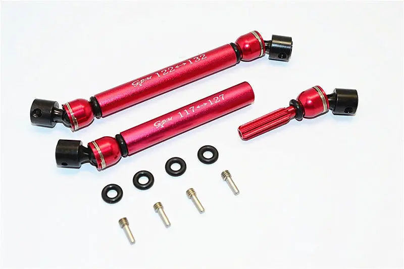 Axial Scx10 Steel+Aluminum Front & Rear Main Drive Shaft (F:117Mm-127Mm, R:122Mm-132Mm) - 2Pcs Set Red 1