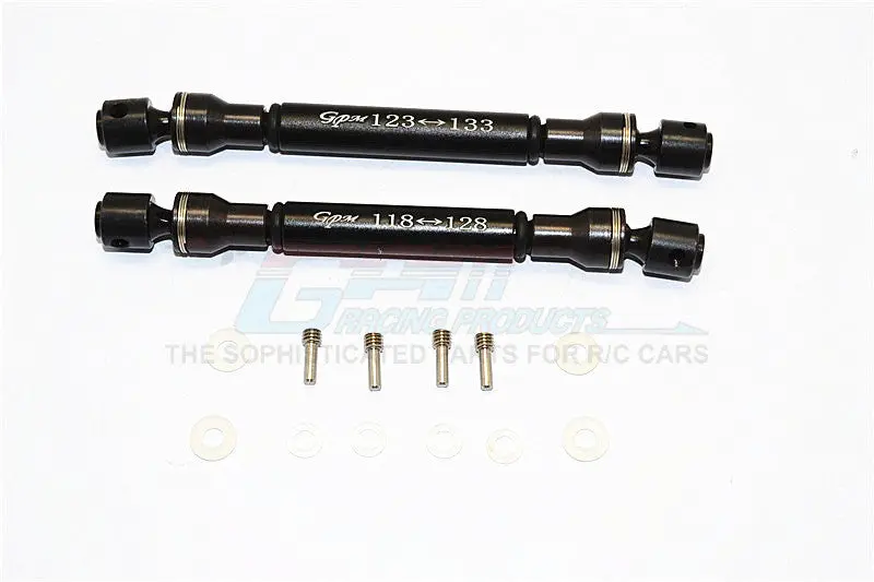 Axial Scx10 Steel+Aluminum Front & Rear Main Drive Shaft (F:123Mm-133Mm, R:118Mm-128Mm) - 2Pcs Set Black 1