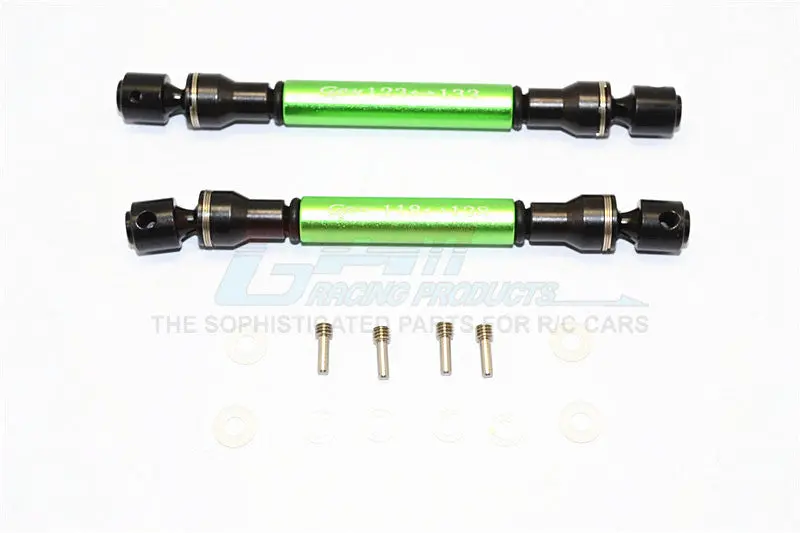 Axial Scx10 Steel+Aluminum Front & Rear Main Drive Shaft (F:123Mm-133Mm, R:118Mm-128Mm) - 2Pcs Set Green 1