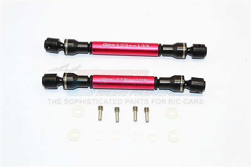 Axial Scx10 Steel+Aluminum Front & Rear Main Drive Shaft (F:123Mm-133Mm, R:118Mm-128Mm) - 2Pcs Set Red 1