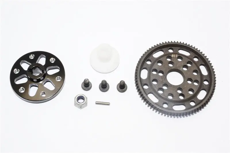 Axial Scx10 & Wraith Steel #45 Spur Gear 48 Pitch 81T + Aluminum Spur Gear Adapter - 1 Set Black 1