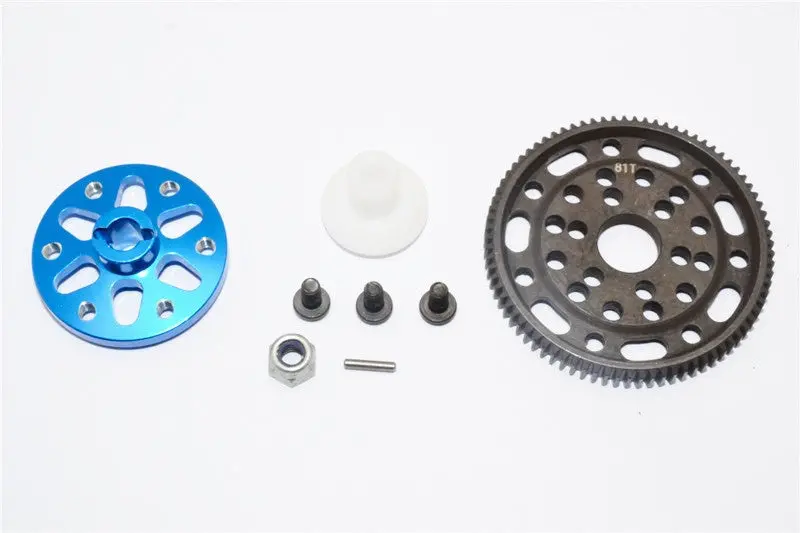 Axial Scx10 & Wraith Steel #45 Spur Gear 48 Pitch 81T + Aluminum Spur Gear Adapter - 1 Set Blue 1