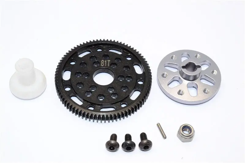 Axial Scx10 & Wraith Steel #45 Spur Gear 48 Pitch 81T + Aluminum Spur Gear Adapter - 1 Set Gray Silver 1