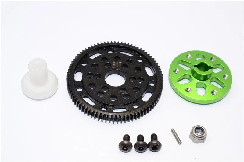 Axial Scx10 & Wraith Steel #45 Spur Gear 48 Pitch 81T + Aluminum Spur Gear Adapter - 1 Set Green 1