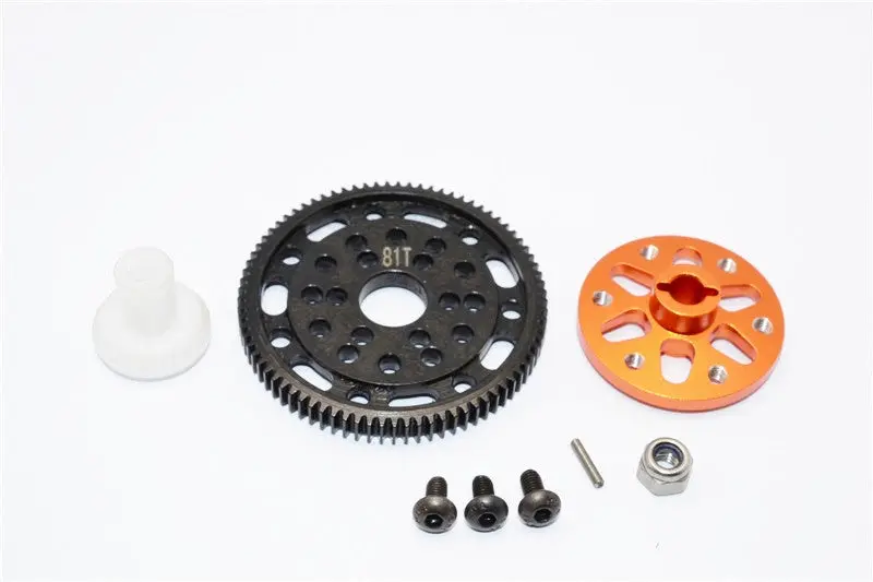 Axial Scx10 & Wraith Steel #45 Spur Gear 48 Pitch 81T + Aluminum Spur Gear Adapter - 1 Set Orange 1