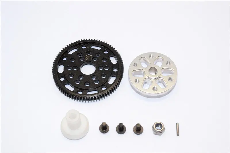 Axial Scx10 & Wraith Steel #45 Spur Gear 48 Pitch 81T + Aluminum Spur Gear Adapter - 1 Set Silver 1