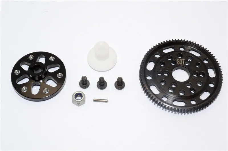 Axial Scx10 & Wraith Steel #45 Spur Gear 48 Pitch 83T + Aluminum Spur Gear Adapter - 1 Set Black 1