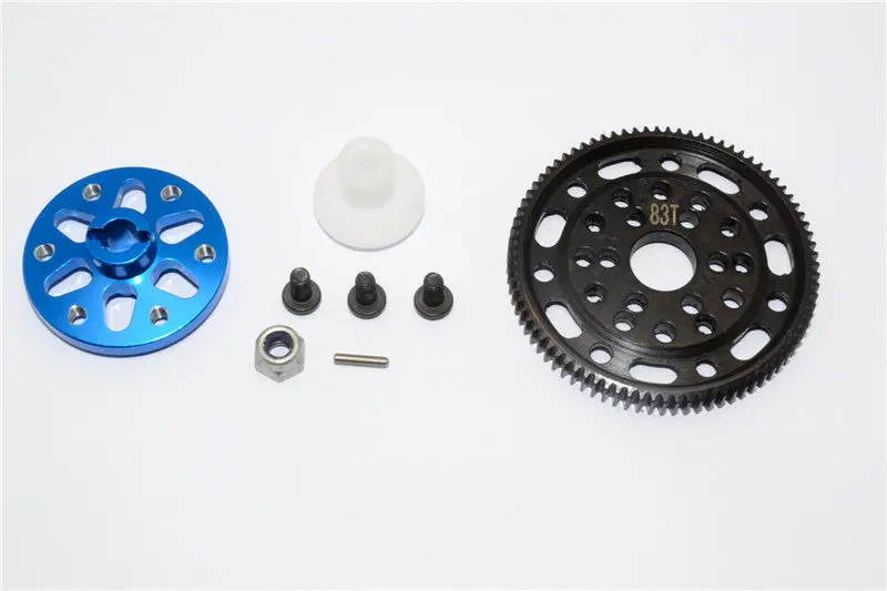Axial Scx10 & Wraith Steel #45 Spur Gear 48 Pitch 83T + Aluminum Spur Gear Adapter - 1 Set Blue 1
