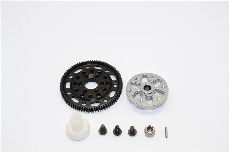 Axial Scx10 & Wraith Steel #45 Spur Gear 48 Pitch 83T + Aluminum Spur Gear Adapter - 1 Set Gray Silver 1