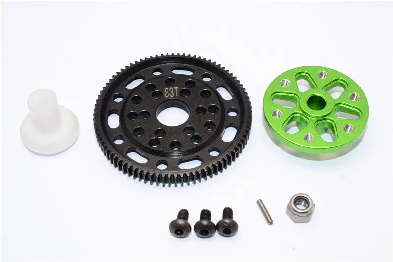 Axial Scx10 & Wraith Steel #45 Spur Gear 48 Pitch 83T + Aluminum Spur Gear Adapter - 1 Set Green 1