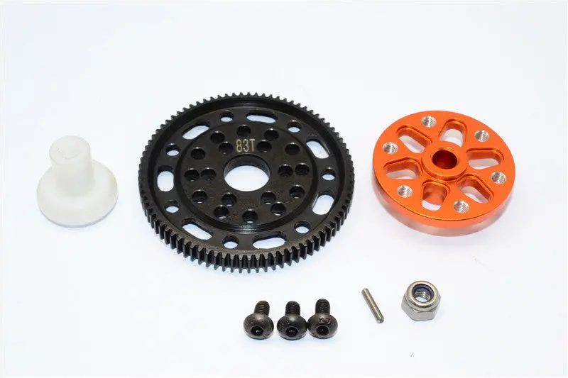 Axial Scx10 & Wraith Steel #45 Spur Gear 48 Pitch 83T + Aluminum Spur Gear Adapter - 1 Set Orange 1
