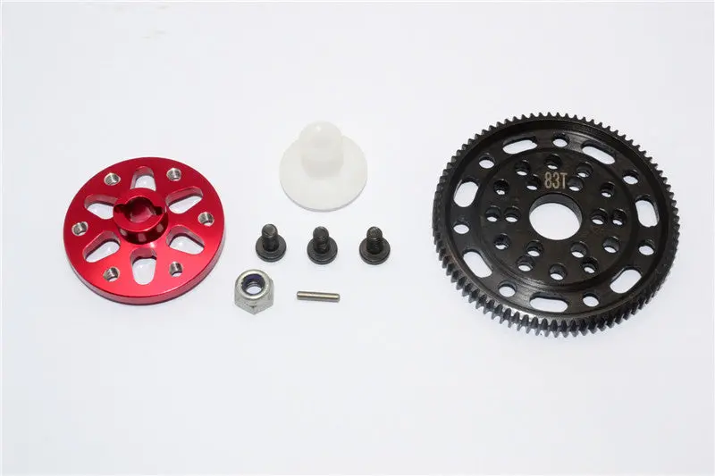 Axial Scx10 & Wraith Steel #45 Spur Gear 48 Pitch 83T + Aluminum Spur Gear Adapter - 1 Set Red 1