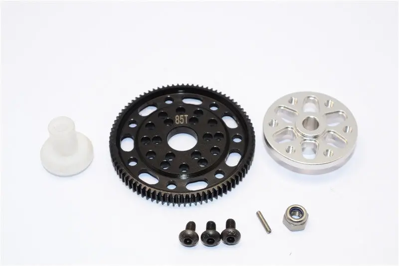 Axial Scx10 & Wraith Steel #45 Spur Gear 48 Pitch 83T + Aluminum Spur Gear Adapter - 1 Set Silver 1