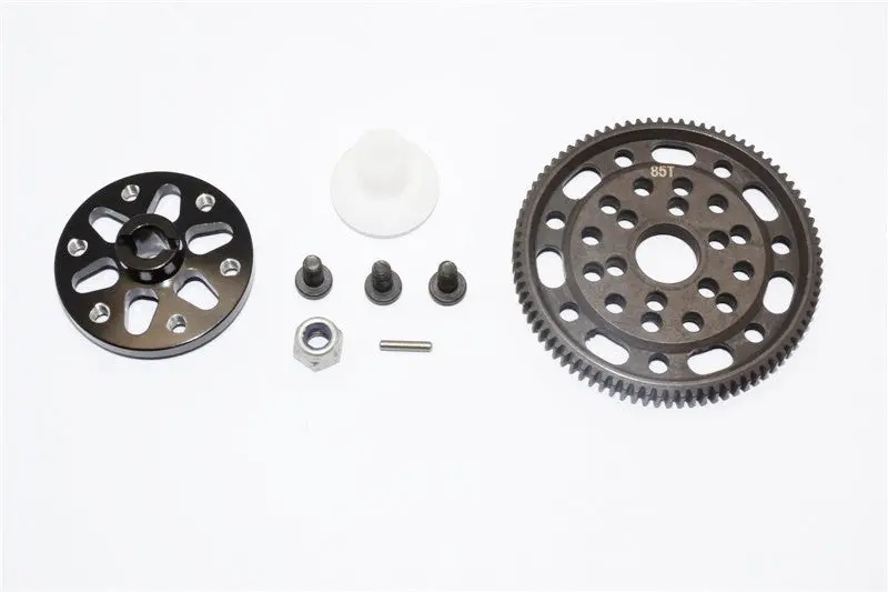 Axial Scx10 & Wraith Steel #45 Spur Gear 48 Pitch 85T + Aluminum Spur Gear Adapter - 1 Set Black 1