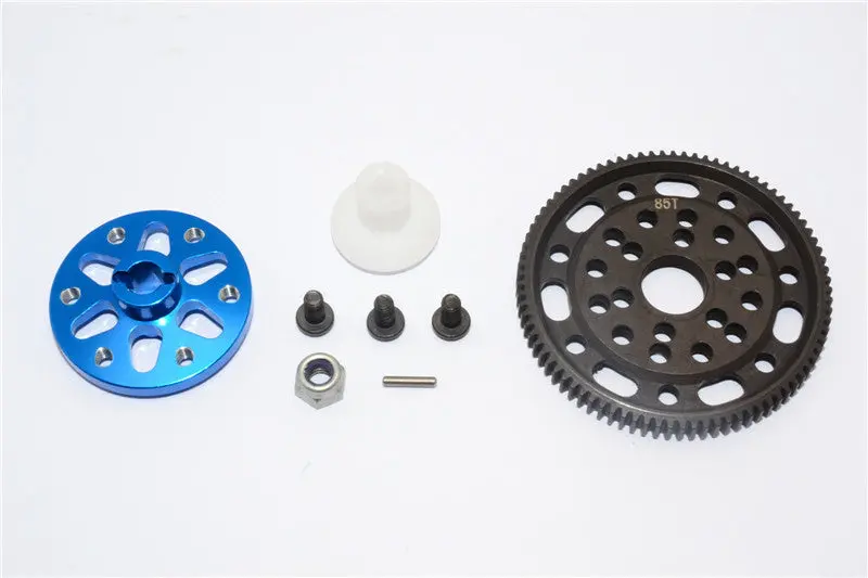 Axial Scx10 & Wraith Steel #45 Spur Gear 48 Pitch 85T + Aluminum Spur Gear Adapter - 1 Set Blue 1