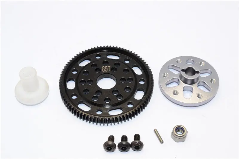 Axial Scx10 & Wraith Steel #45 Spur Gear 48 Pitch 85T + Aluminum Spur Gear Adapter - 1 Set Gray Silver 1